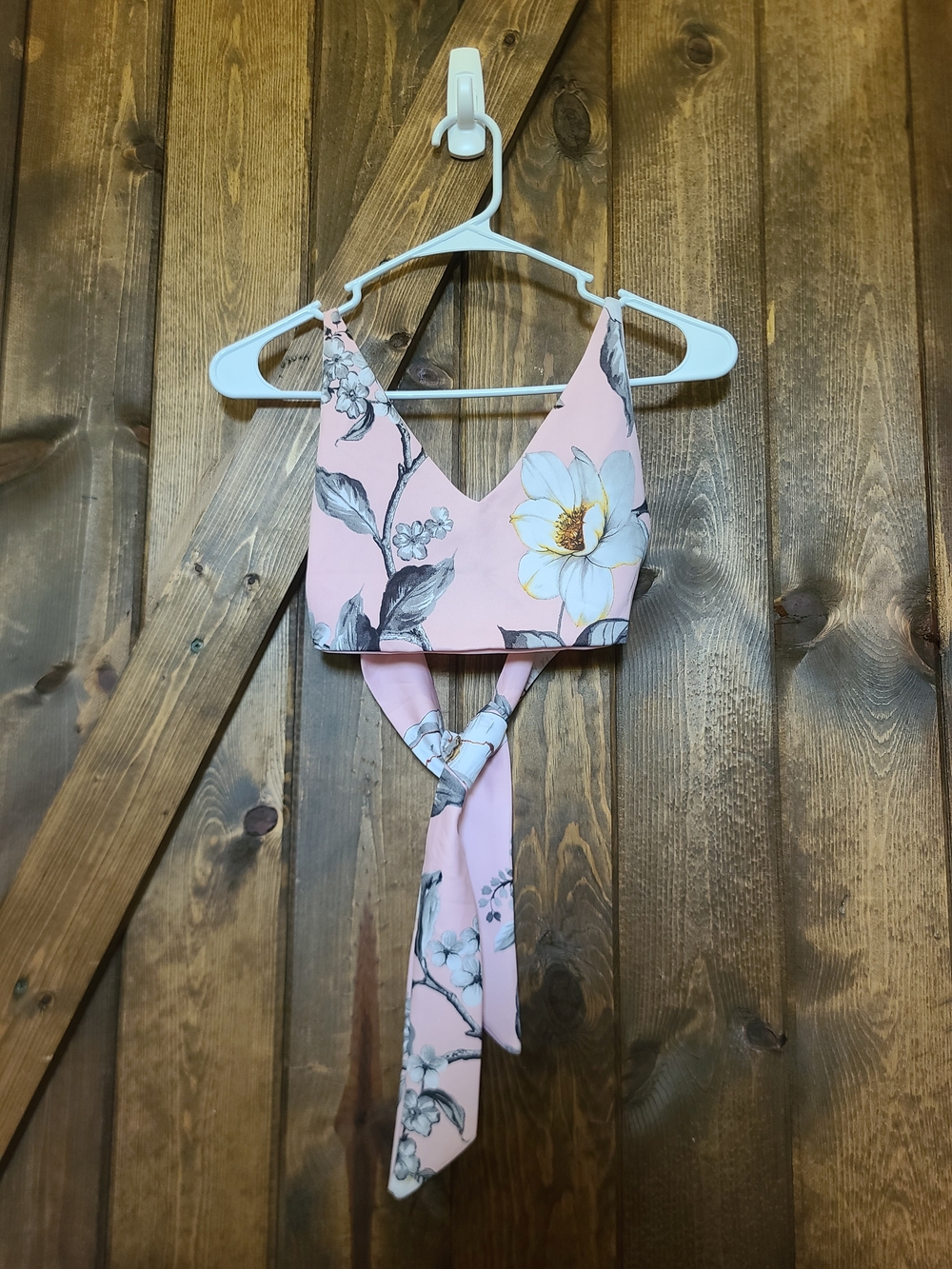 MEEK Pink Floral Tie Back Crop Top V Neck Adjustable Straps Size S